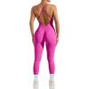 imageMOOSLOVER Women Strappy Backless One Piece Jumpsuits Tummy Control Padded Workout Rompers1 Rose Pink