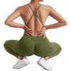 imageMOOSLOVER Women Strappy Backless One Piece Jumpsuits Tummy Control Padded Workout Rompers1 Turquoise