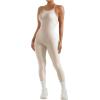 imageMOOSLOVER Women Strappy Backless One Piece Jumpsuits Tummy Control Padded Workout Rompers2 Apricotribbed