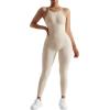 imageMOOSLOVER Women Strappy Backless One Piece Jumpsuits Tummy Control Padded Workout Rompers2 Apricotribbed