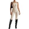 imageMOOSLOVER Women Strappy Backless One Piece Jumpsuits Tummy Control Padded Workout Rompers2 Apricotribbed