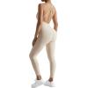 imageMOOSLOVER Women Strappy Backless One Piece Jumpsuits Tummy Control Padded Workout Rompers2 Apricotribbed