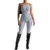 imageMOOSLOVER Women Strappy Backless One Piece Jumpsuits Tummy Control Padded Workout Rompers2 Washed Blueribbed