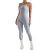 imageMOOSLOVER Women Strappy Backless One Piece Jumpsuits Tummy Control Padded Workout Rompers2 Washed Blueribbed