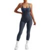 imageMOOSLOVER Women Strappy Backless One Piece Jumpsuits Tummy Control Padded Workout Rompers3 Blue014