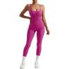 imageMOOSLOVER Women Strappy Backless One Piece Jumpsuits Tummy Control Padded Workout Rompers3 Hot Pink014