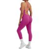 imageMOOSLOVER Women Strappy Backless One Piece Jumpsuits Tummy Control Padded Workout Rompers3 Hot Pink014
