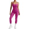 imageMOOSLOVER Women Strappy Backless One Piece Jumpsuits Tummy Control Padded Workout Rompers3 Hot Pink014