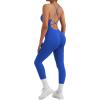 imageMOOSLOVER Women Strappy Backless One Piece Jumpsuits Tummy Control Padded Workout Rompers3 Royal Blue014