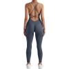 imageMOOSLOVER Women Strappy Backless One Piece Jumpsuits Tummy Control Padded Workout Rompers3 Blue014