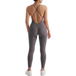 imageMOOSLOVER Women Strappy Backless One Piece Jumpsuits Tummy Control Padded Workout Rompers1 Graphite Grey