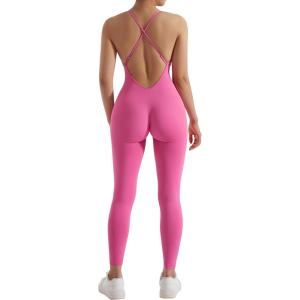 imageMOOSLOVER Women Strappy Backless One Piece Jumpsuits Tummy Control Padded Workout Rompers1 Rose