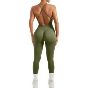 imageMOOSLOVER Women Strappy Backless One Piece Jumpsuits Tummy Control Padded Workout Rompers1 Turquoise