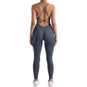 imageMOOSLOVER Women Strappy Backless One Piece Jumpsuits Tummy Control Padded Workout Rompers3 Blue014