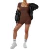 imageMOOSLOVER Women Square Neck Short Sleeve Shorts Jumpsuit Ribbed Seamless One Piece Workout Bodycon RomperBrown