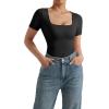 imageMOOSLOVER Women Ribbed Seamless Bodysuit Short Sleeve Square Neck Basic Top Bodysuit