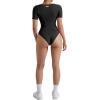 imageMOOSLOVER Women Ribbed Seamless Bodysuit Short Sleeve Square Neck Basic Top Bodysuit