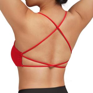 imageMOOSLOVER Women Strappy Sports Bra Crisscross Back Yoga Bras Padded Backless Medium Support Tops2 Redopen Back