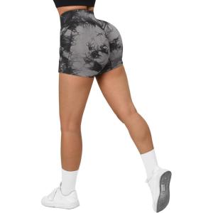 imageMOOSLOVER Women Seamless Booty Biker Shorts Scrunch Butt Lifting High Waisted Workout Shorts3 Black Tiedye3