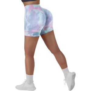 imageMOOSLOVER Women Seamless Booty Biker Shorts Scrunch Butt Lifting High Waisted Workout Shorts3 Pink Tie Dye 3
