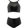 imageMOOSLOVER Women Mesh High Neck Bikini Sets High Waisted Two Piece Swimsuit Bathing Suits1 Black