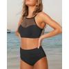 imageMOOSLOVER Women Mesh High Neck Bikini Sets High Waisted Two Piece Swimsuit Bathing Suits1 Black