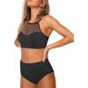 imageMOOSLOVER Women Mesh High Neck Bikini Sets High Waisted Two Piece Swimsuit Bathing Suits1 Black
