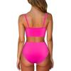 imageMOOSLOVER Women Mesh High Neck Bikini Sets High Waisted Two Piece Swimsuit Bathing Suits1 Hot Pink