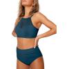 imageMOOSLOVER Women Mesh High Neck Bikini Sets High Waisted Two Piece Swimsuit Bathing Suits1 Peacock Blue