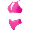 imageMOOSLOVER Women Mesh High Neck Bikini Sets High Waisted Two Piece Swimsuit Bathing Suits2 Pink