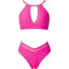 imageMOOSLOVER Women Mesh High Neck Bikini Sets High Waisted Two Piece Swimsuit Bathing Suits2 Pink