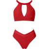 imageMOOSLOVER Women Mesh High Neck Bikini Sets High Waisted Two Piece Swimsuit Bathing Suits2 Red
