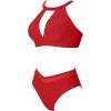 imageMOOSLOVER Women Mesh High Neck Bikini Sets High Waisted Two Piece Swimsuit Bathing Suits2 Red