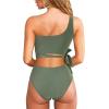 imageMOOSLOVER Women One Shoulder High Waisted Bikini Tie High Cut Two Piece SwimsuitsArmy Green