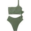imageMOOSLOVER Women One Shoulder High Waisted Bikini Tie High Cut Two Piece SwimsuitsArmy Green
