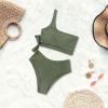 imageMOOSLOVER Women One Shoulder High Waisted Bikini Tie High Cut Two Piece SwimsuitsArmy Green