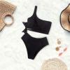 imageMOOSLOVER Women One Shoulder High Waisted Bikini Tie High Cut Two Piece SwimsuitsBlack