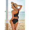 imageMOOSLOVER Women One Shoulder High Waisted Bikini Tie High Cut Two Piece SwimsuitsBlack