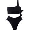 imageMOOSLOVER Women One Shoulder High Waisted Bikini Tie High Cut Two Piece SwimsuitsBlack