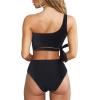 imageMOOSLOVER Women One Shoulder High Waisted Bikini Tie High Cut Two Piece SwimsuitsBlack