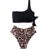 imageMOOSLOVER Women One Shoulder High Waisted Bikini Tie High Cut Two Piece SwimsuitsBlack Panther