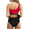 imageMOOSLOVER Women One Shoulder High Waisted Bikini Tie High Cut Two Piece SwimsuitsBlack Red
