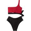 imageMOOSLOVER Women One Shoulder High Waisted Bikini Tie High Cut Two Piece SwimsuitsBlack Red