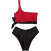 imageMOOSLOVER Women One Shoulder High Waisted Bikini Tie High Cut Two Piece SwimsuitsBlack Red