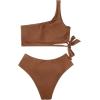 imageMOOSLOVER Women One Shoulder High Waisted Bikini Tie High Cut Two Piece SwimsuitsCoffee