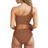 imageMOOSLOVER Women One Shoulder High Waisted Bikini Tie High Cut Two Piece SwimsuitsCoffee