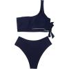 imageMOOSLOVER Women One Shoulder High Waisted Bikini Tie High Cut Two Piece SwimsuitsDark Blue