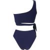imageMOOSLOVER Women One Shoulder High Waisted Bikini Tie High Cut Two Piece SwimsuitsDark Blue