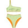 imageMOOSLOVER Women One Shoulder High Waisted Bikini Tie High Cut Two Piece SwimsuitsGreen Orange015