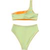 imageMOOSLOVER Women One Shoulder High Waisted Bikini Tie High Cut Two Piece SwimsuitsGreen Orange015